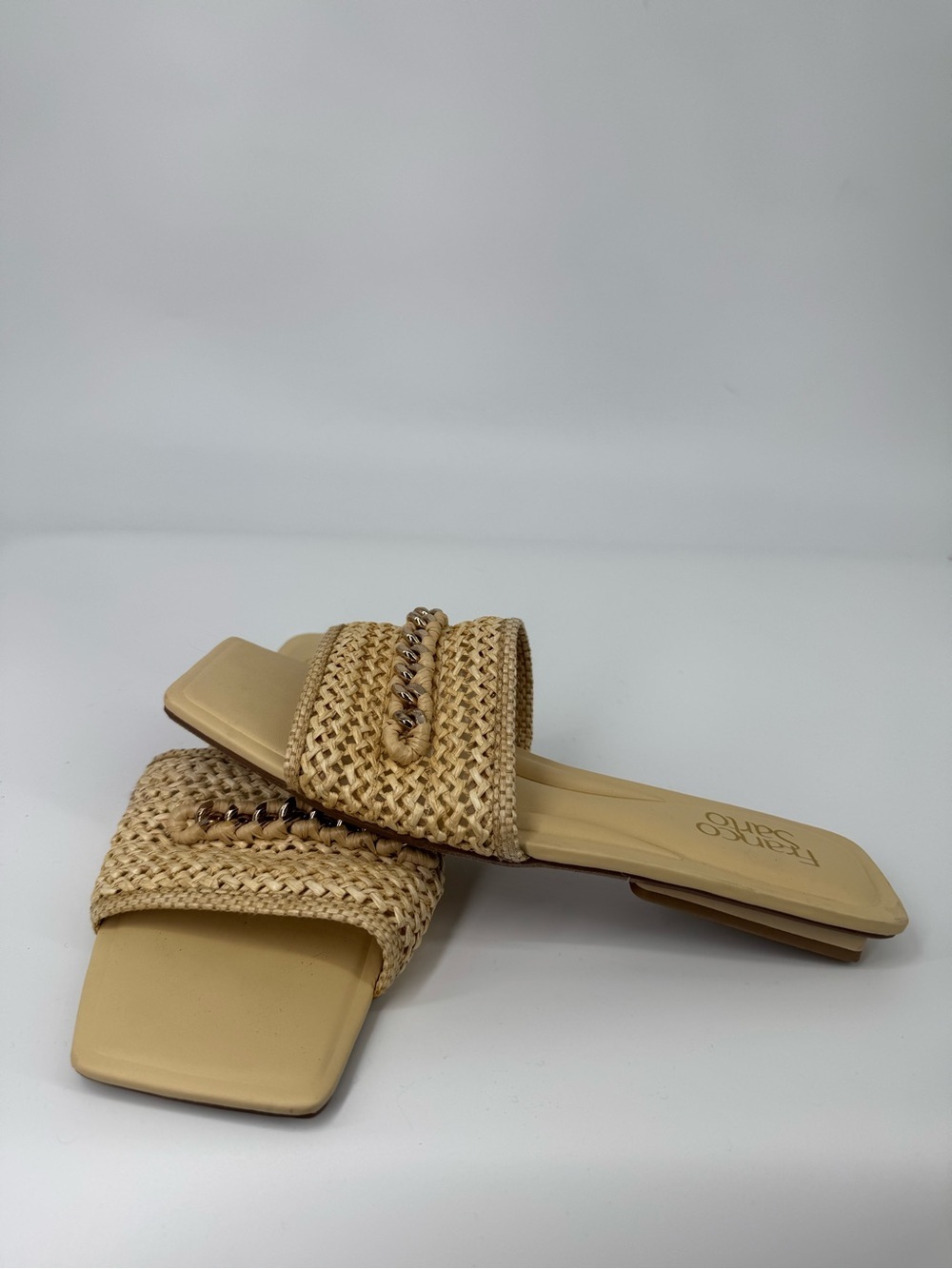 Franco Sarto Raffia Coastal Resort Core Neutral Summer Beach Chic Sandals Size 8